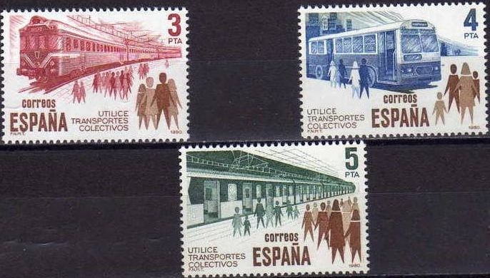 ESPAÑA 1980 2560/2 Sellos Nuevos Utilice transportes colectivos, Ferrocarril, Metro Autobus Completa ** MNH Espana Spain Espagne Spagna Spanje Spanien 